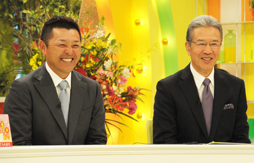 テレビ番組に生出演した中日・谷繁監督（左）。右は山田久志氏