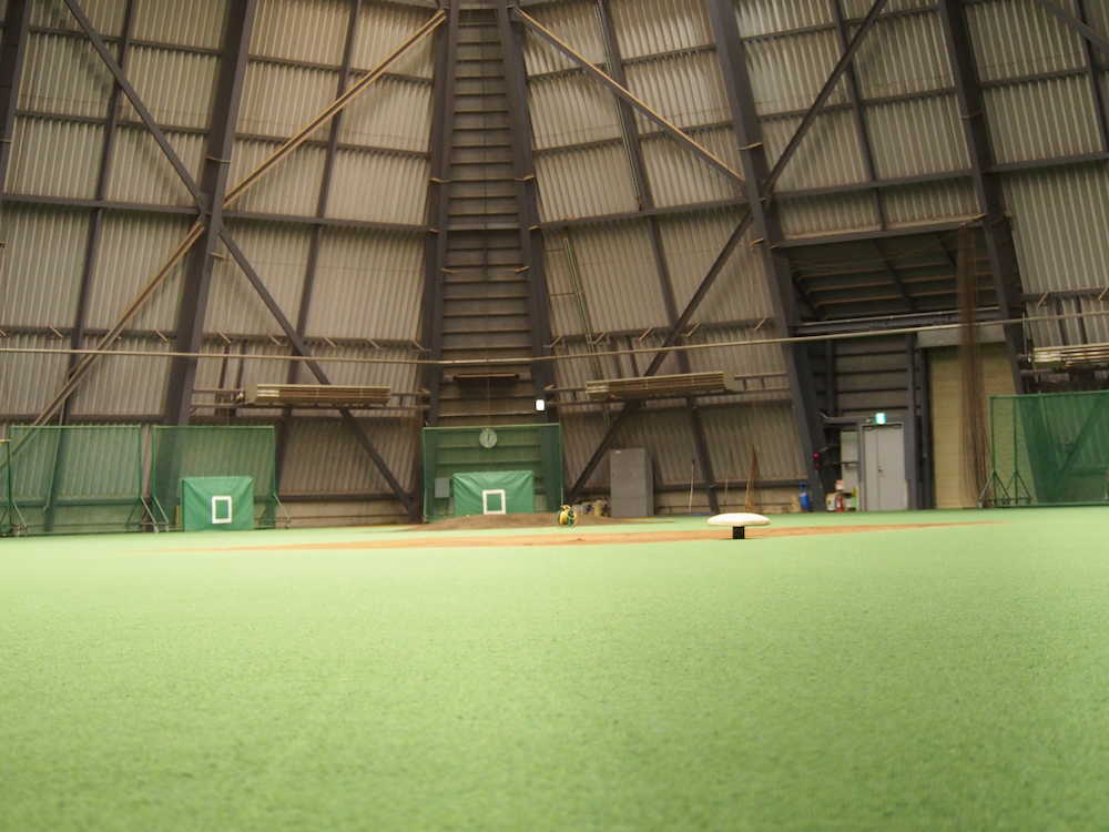 人工芝の全面張り替えが決まった札幌市内の日本ハム室内練習場