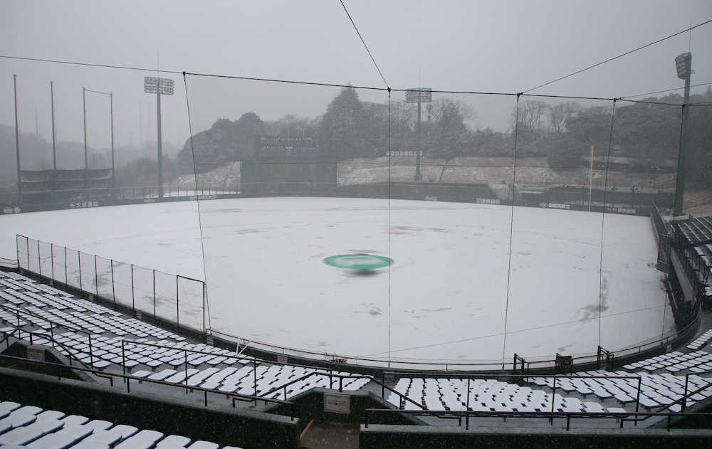 雪で真っ白になったジャイアンツ球場