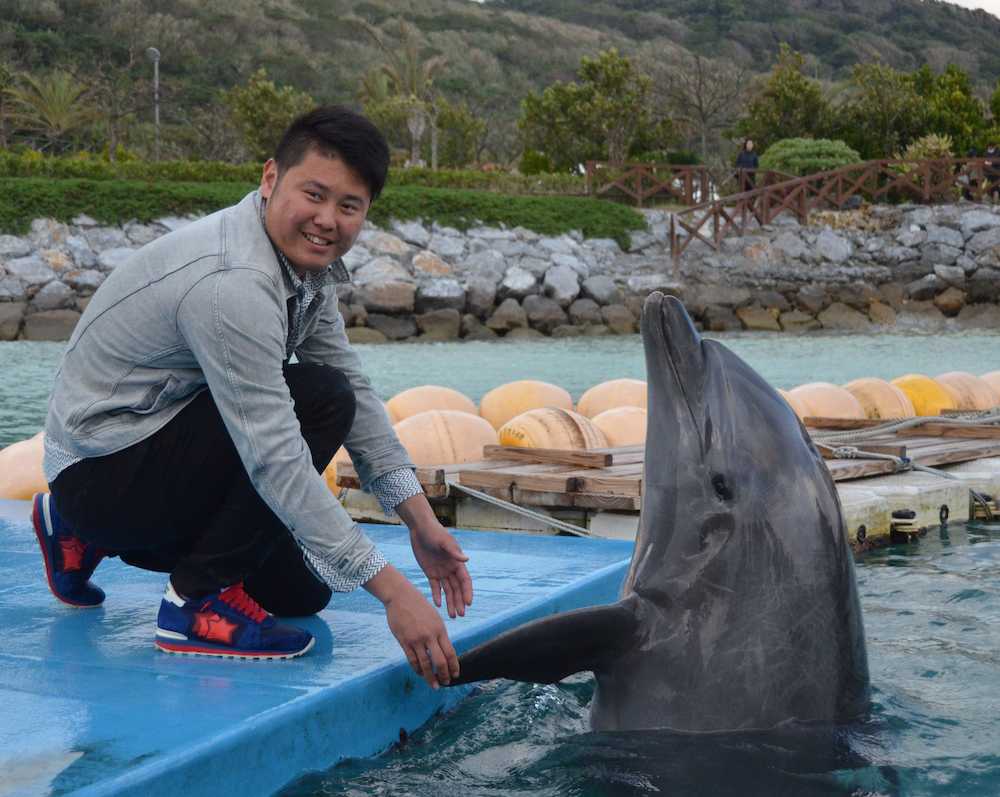 イルカと触れ合うドラフト１位・鈴木博