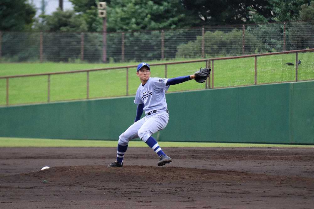 ＜平塚学園・三浦学苑＞9回に登板した三浦澪央斗（撮影・南　周平）