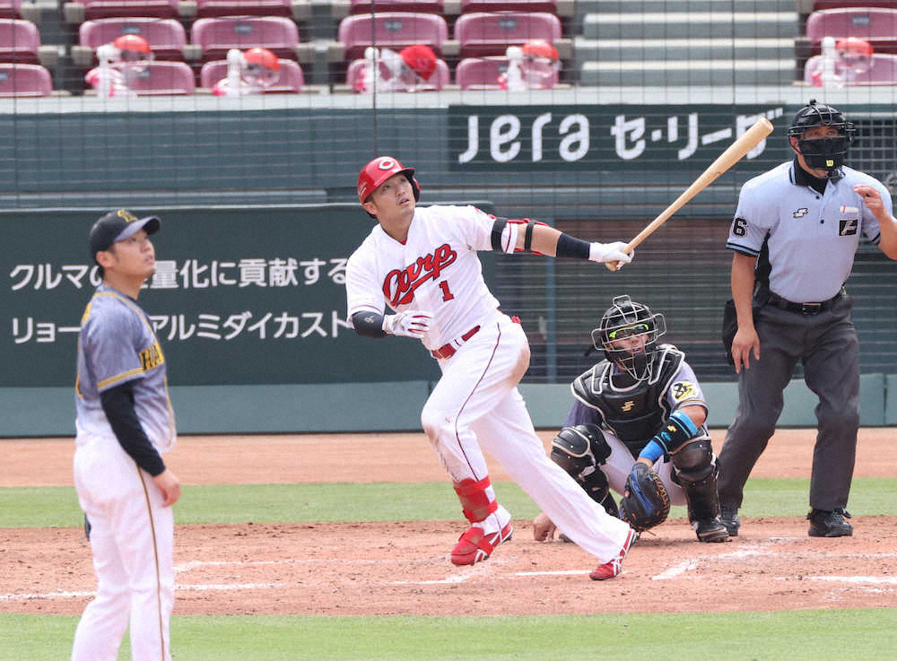 広島・誠也　天敵2トップ攻略！大野雄に続き西勇からリーグ単独トップの6号