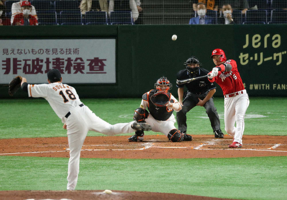 9月22日の巨人戦で、菅野から全12球団制覇となる本塁打を放った広島・長野