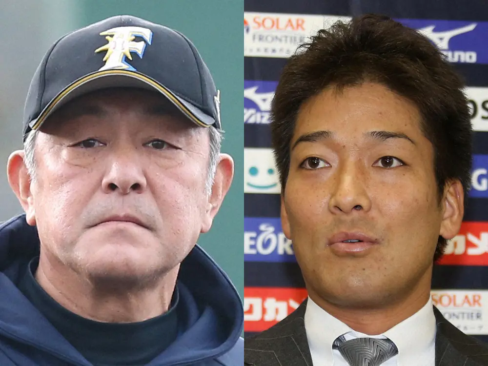 日本ハム荒木大輔投手コーチ（左）と高橋信二打撃コーチ