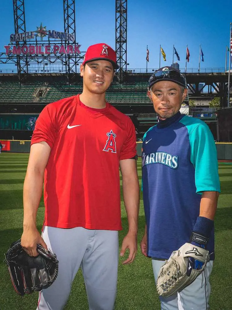 【画像・写真】エンゼルス・大谷　マリナーズ・イチロー氏と再会　大リーグ公式ツイッターは「伝説」と伝える