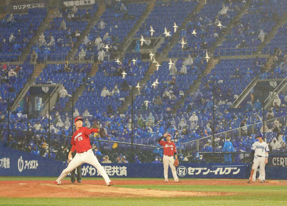 横浜スタジアムで珍事　DeNA―広島戦、数十羽の鳥が内野陣の頭上近くを低空で飛び試合中断