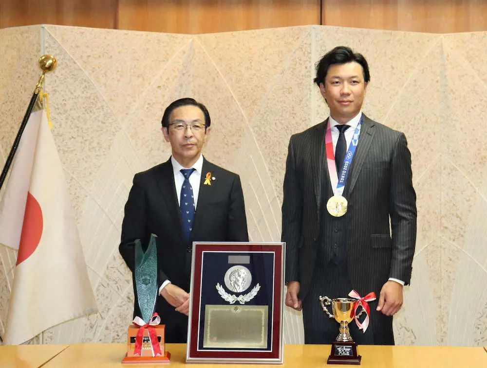 中日・大野雄が地元の京都から表彰　東京五輪で金メダル獲得に貢献