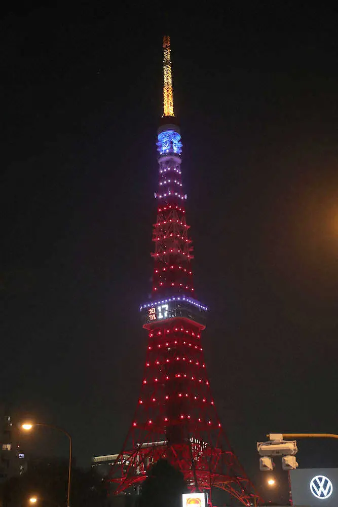 祝大谷MVP　東京タワーがエンゼルスカラーにライトアップ　記念グッズ販売も