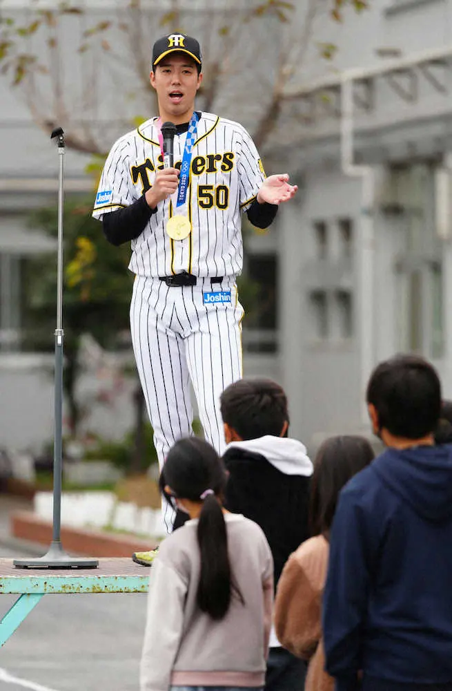 阪神・青柳　決意の3カ条「最低10年現役」「WBC侍入り」「横浜キラー」　母校の小学校で打ち立てる