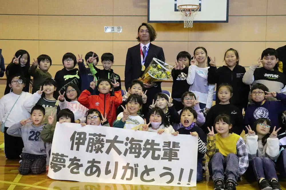 日本ハム・伊藤「沢村賞を獲りたい。ファイターズで優勝したい」、母校訪問で誓う