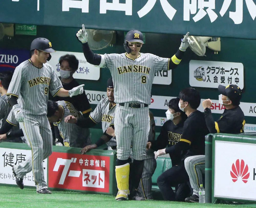 阪神・佐藤輝　オープン戦43打席目での初本塁打　Zポーズは「本番に取っています」