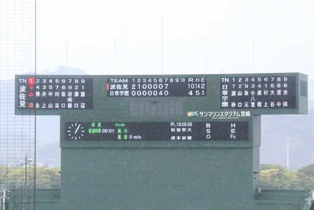 波佐見―日章学園戦が九州大会初の継続試合に　10－4の8回から24日に再開　