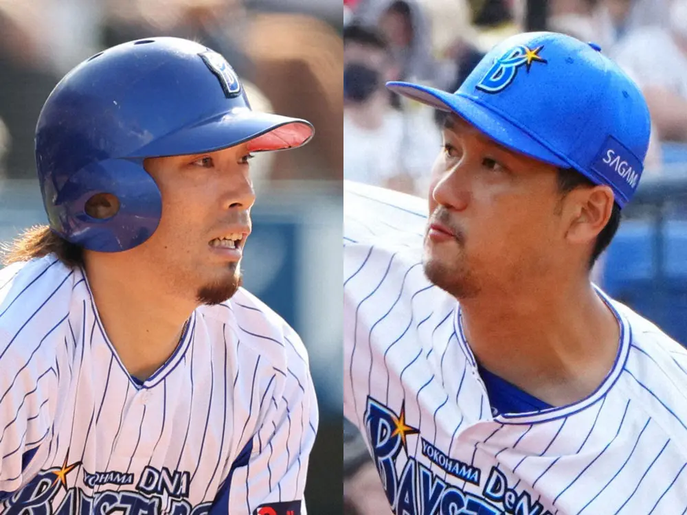 倉本寿彦内野手（左）と三上朋也投手