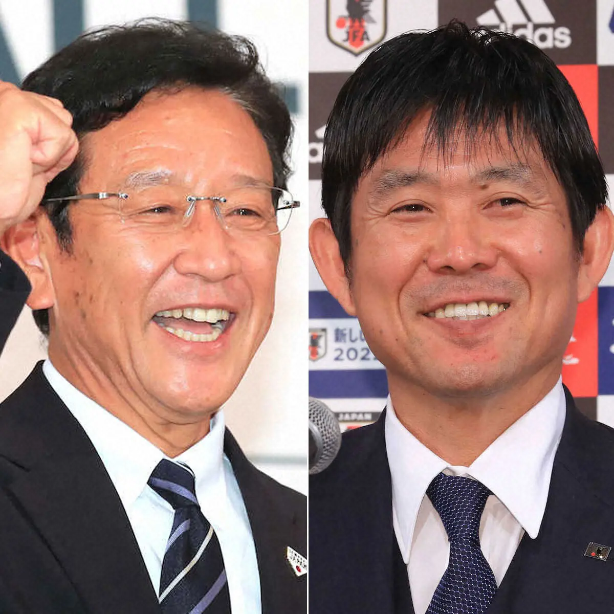 侍ジャパン・栗山英樹監督（左）とサッカー日本代表・森保一監督
