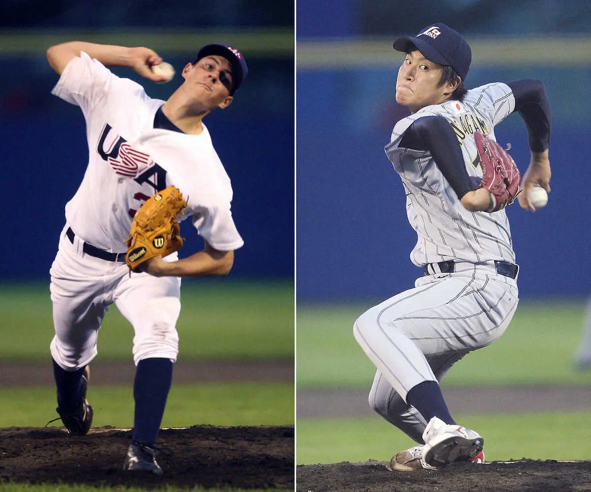 09年7月、山形県鶴岡市で行われた日米大学野球第4戦でともに先発した二神（右）とバウアー