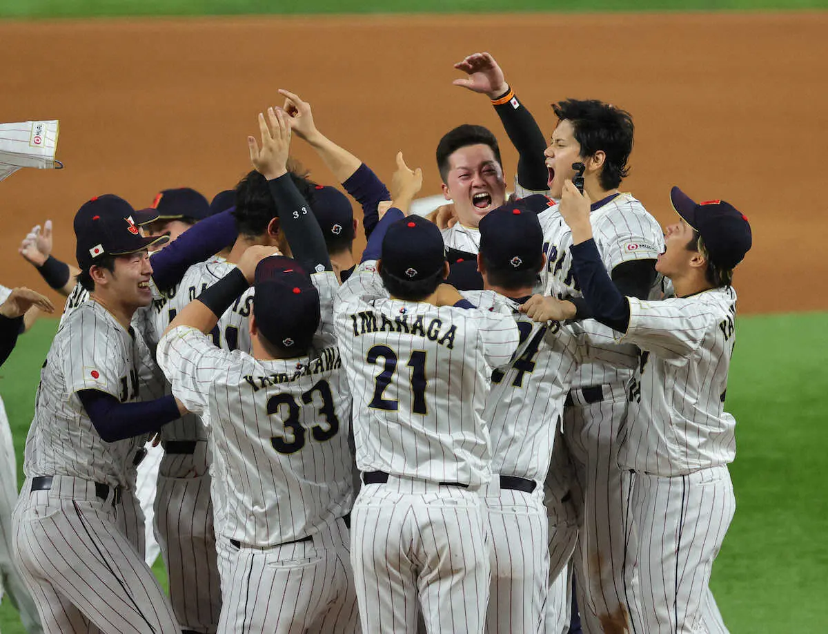 【画像・写真】WBCで優勝し、歓喜の大谷ら侍ジャパン（撮影・光山　貴大）