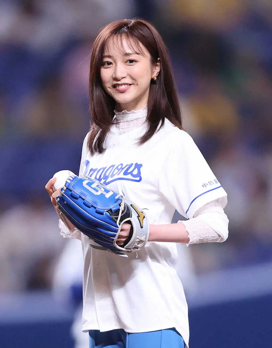 名古屋市出身のフジテレビ・佐久間みなみアナがバンテリンドームで始球式「夢の中にいるような体験」