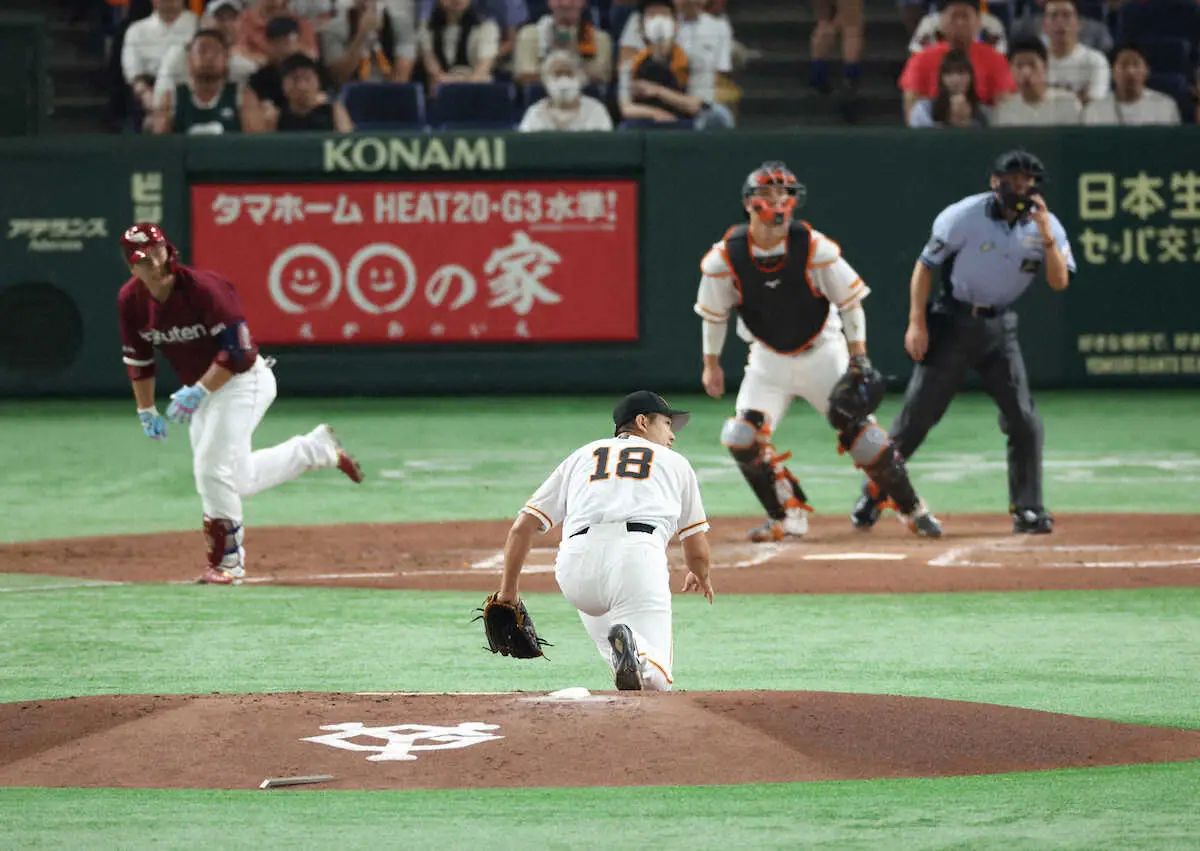 巨人ヒヤリ…菅野が打球直撃受け、マウンドに崩れ落ちる　治療後、復帰にスタンドは大きな拍手