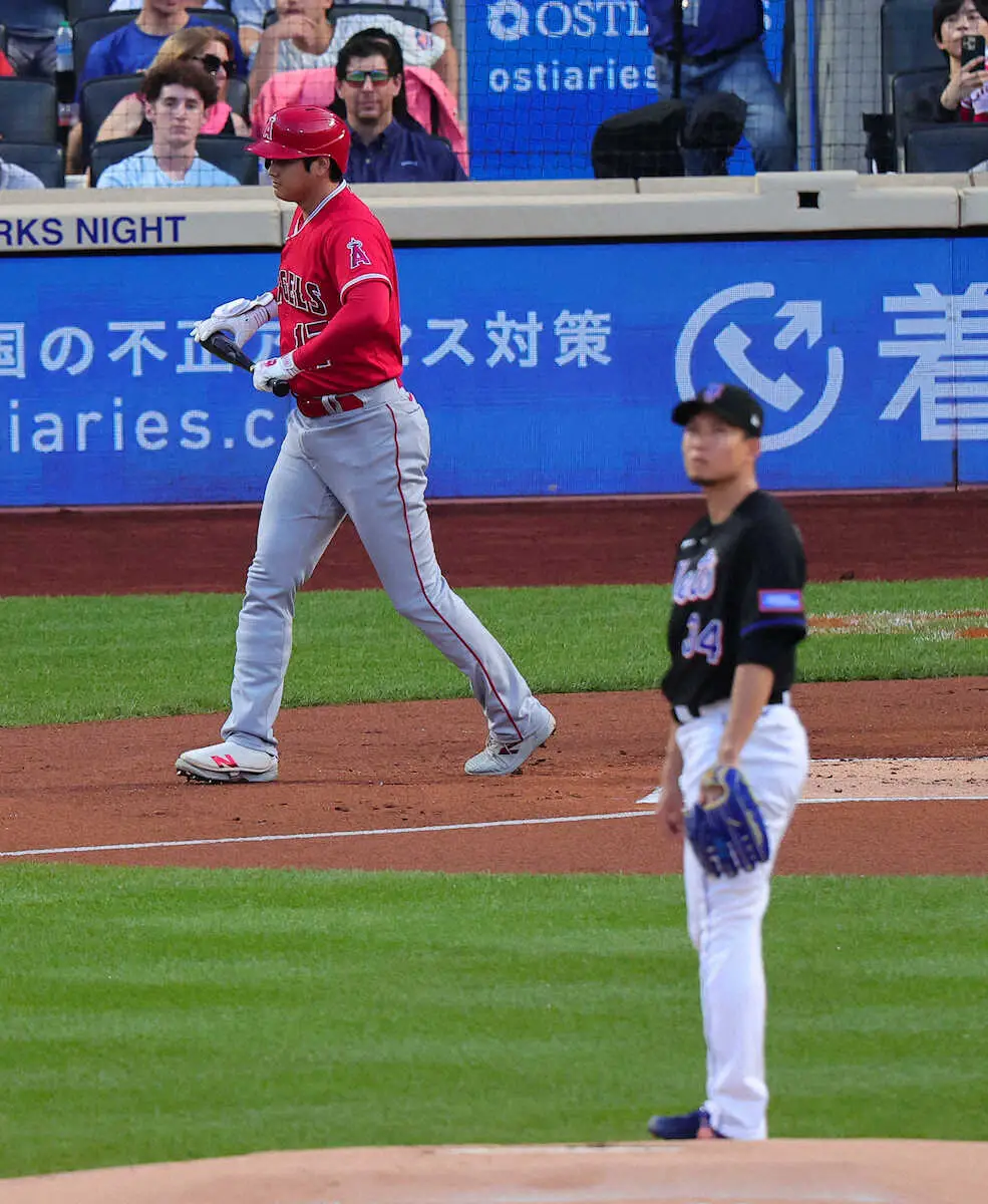 エンゼルス・大谷翔平　千賀滉大とのメジャー初対決はストレートの四球　右肘故障判明後初の出場