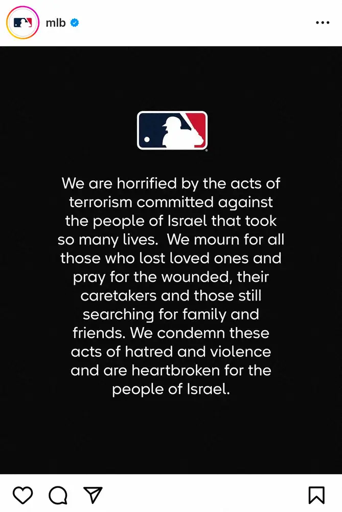 MLB　ハマスとイスラエルの大規模戦闘を非難　「イスラエルの人々に対するテロ行為」
