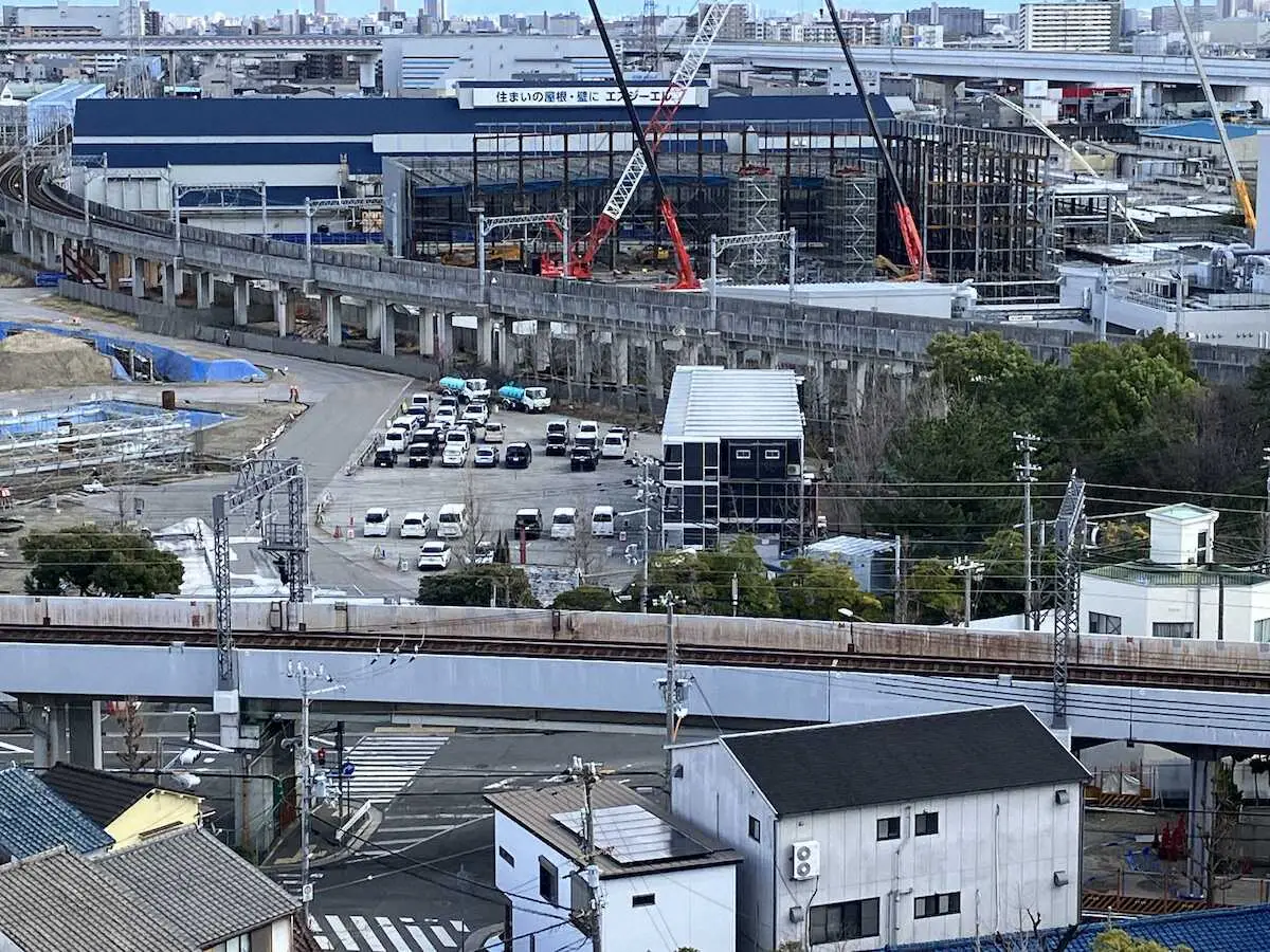 ゼロカーボンベースボールパーク（阪神2軍施設）（だいもつ病院上から　2月26日撮影）　（阪神電鉄提供）