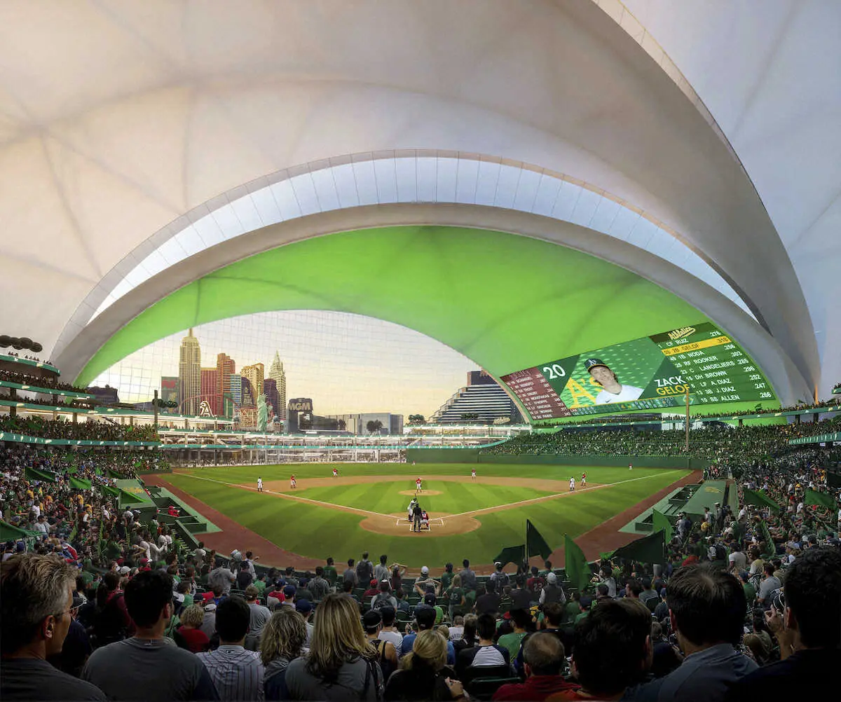 アスレチックス　ラスベガスに建築予定の新球場デザインを公開　外野後方に世界最大級のガラス窓