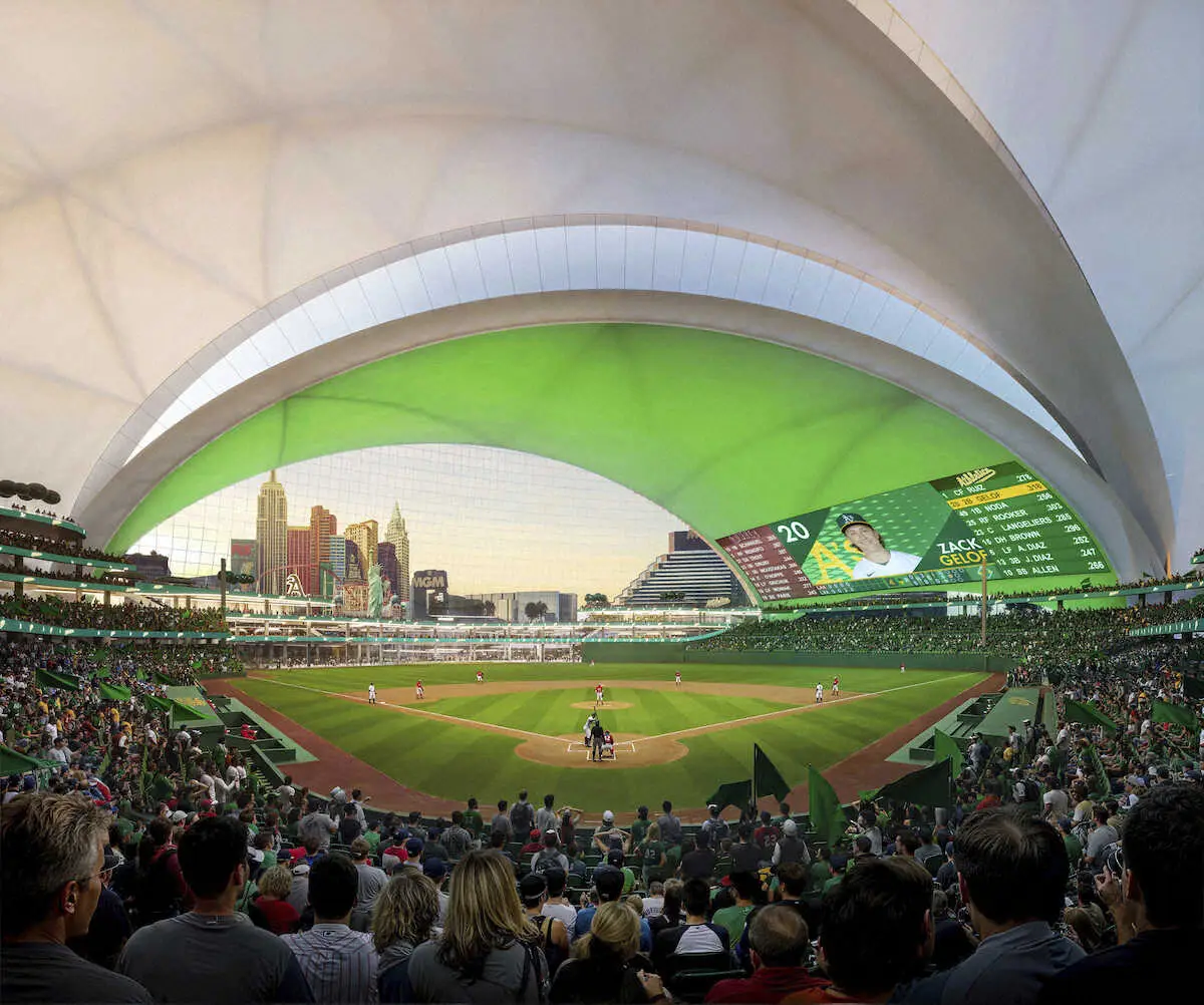 ラスベガスに建設されるアスレチックスの新球場完成デザイン予想図（Negativ提供＝AP）