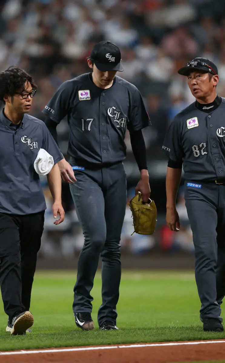 ロッテ・佐々木朗希　わずか16球で緊急降板　球場騒然　2回に打球が左の足首付近に当たるアクシデント