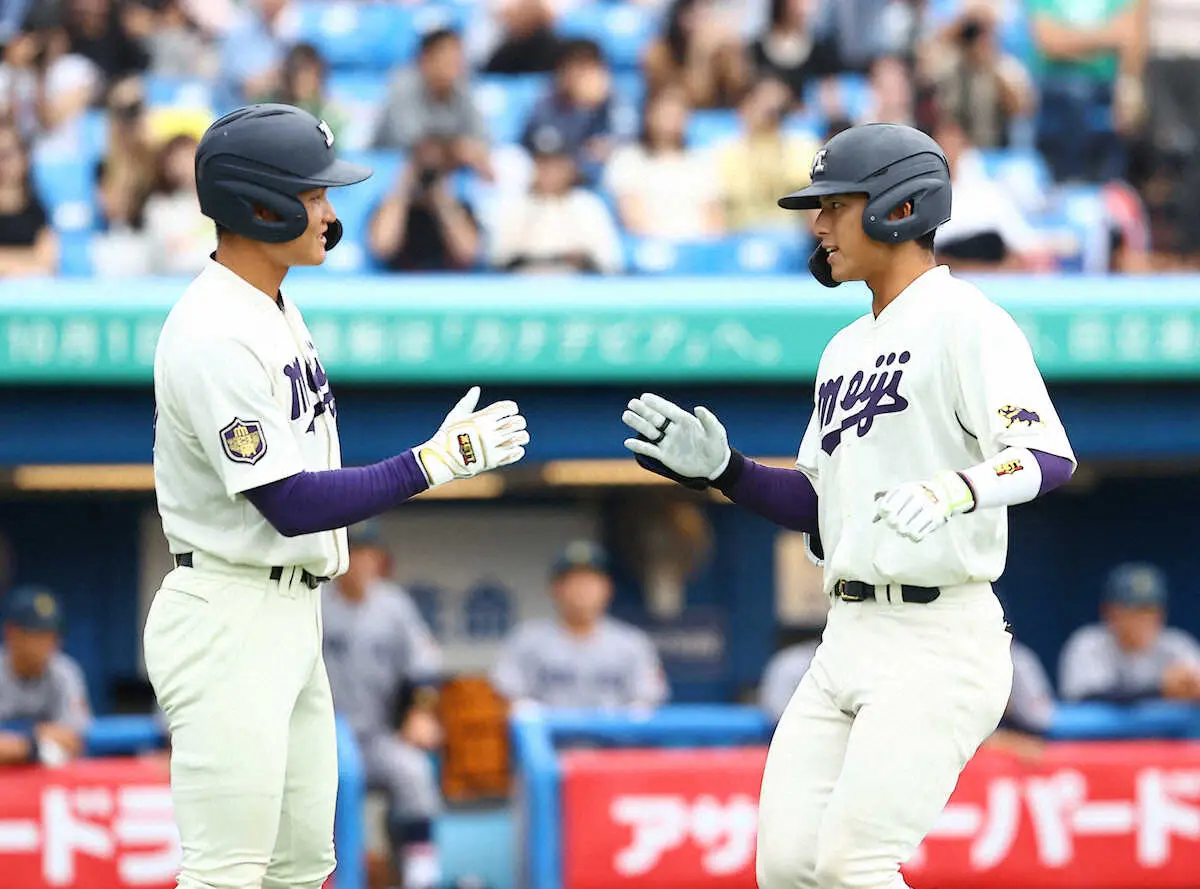 【画像・写真】ドラ1候補の明大・宗山塁が2号「修正できた」　日本ハム栗山CBOが「美しい」理由を解説