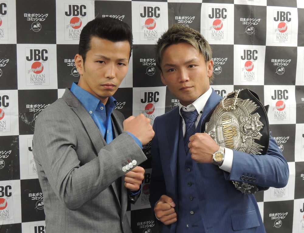 日本スーパーバンタム級タイトルマッチで激突する和気（左）と久我