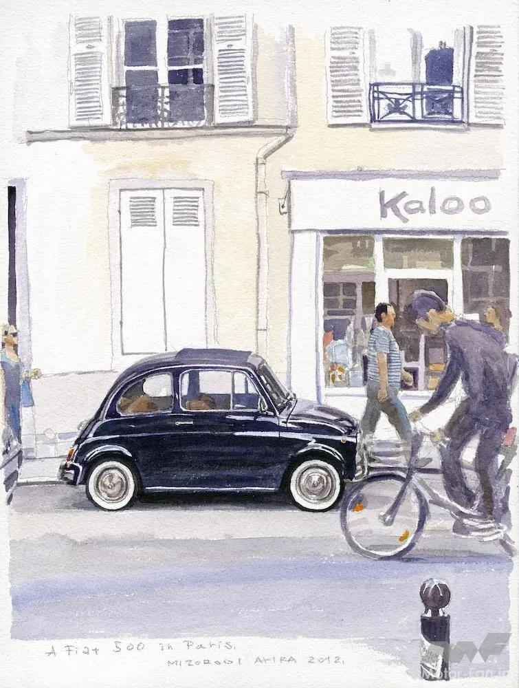 
                            その昔、『巴里のアメリカ人』というミュージカル映画がありましたが、今回はパリで愛されているイタリア車について、ボクの描いた水彩画をまじえてお話ししていきましょう。 フィアット チンクエチェント。新旧“チンク”はパリでもよ […]
                        