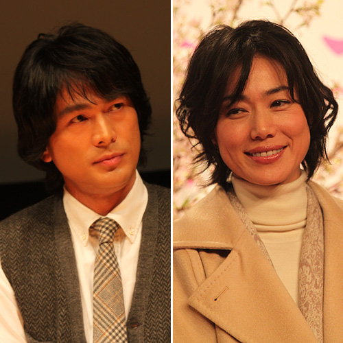 ドラマの制作発表での江口洋介（左）と今井美樹