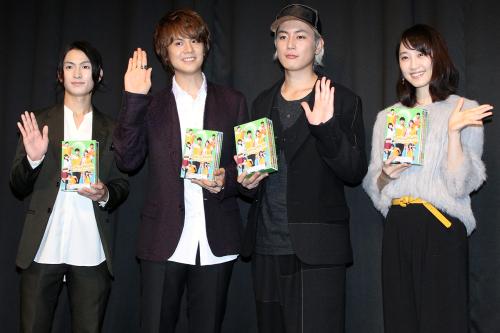 ドラマ「ニーチェ先生」ＤＶＤイ発売イベントに出演した（左から）松田凌、浦井健治、間宮祥太朗、松井玲奈