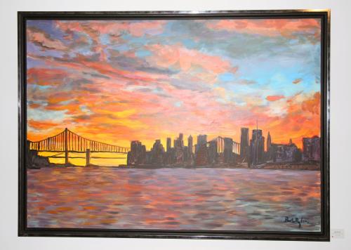 「クイーンズから見たニューヨークの水平線」と題したボブ・ディランの絵画