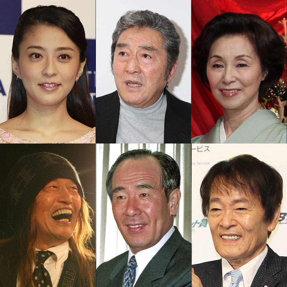 上段左から小林麻央さん、松方弘樹さん、野際陽子さん、下段左からムッシュかまやつさん、上田利治さん、平尾昌晃さん