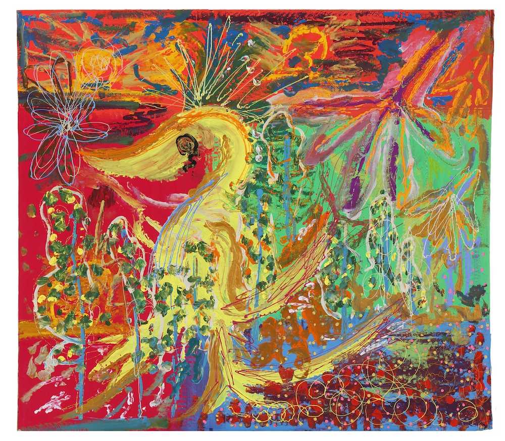 昨年の日本財団の企画展で展示された香取慎吾の絵画「火のトリ」