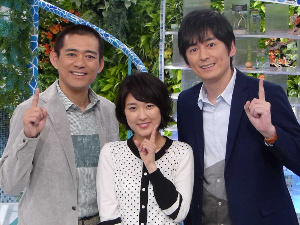 （左から）博多華丸、近江友里恵アナウンサー、博多大吉