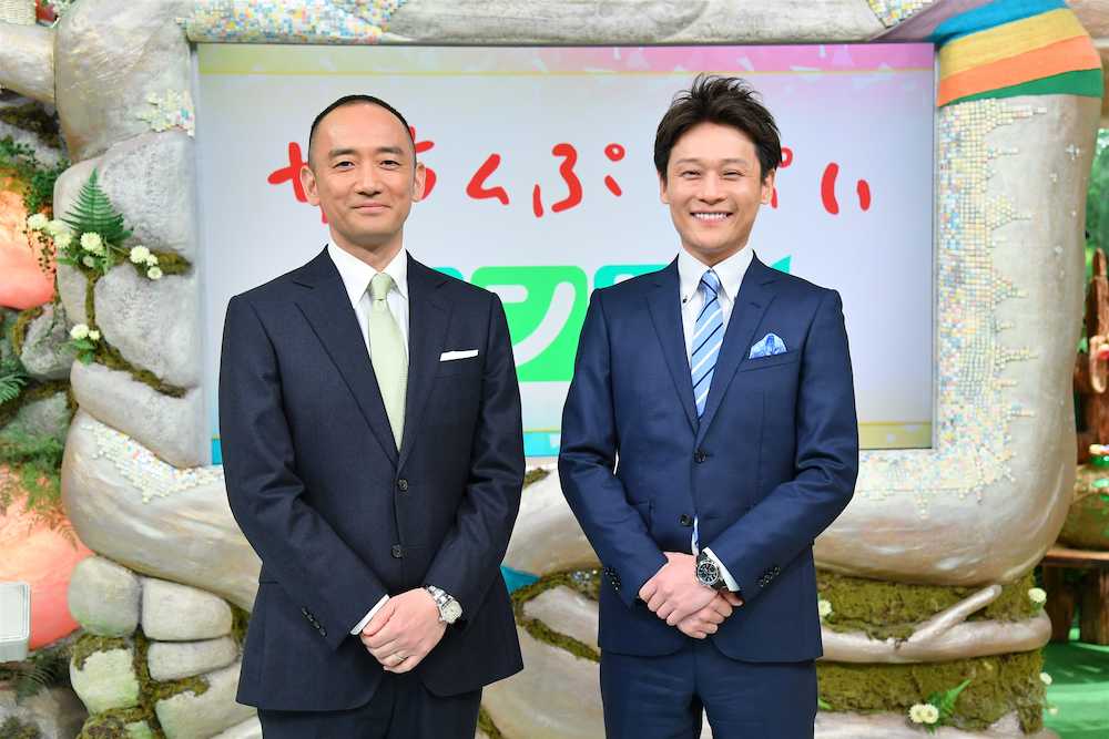 ４月スタートの新番組「ミント！」で番組ＭＣを務める大吉洋平アナウンサー（右）とニュースキャスターの西靖アナウンサー