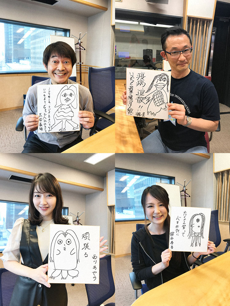 イラストを公開した（上段左から）太田英明、斉藤一美 （下段左から）西川文野、舘谷春香の各アナウンサー