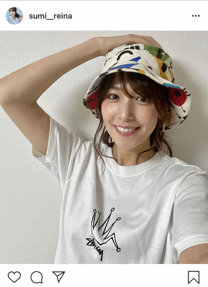 【画像・写真】鷲見玲奈アナ　バケットハット＆白Tシャツ姿　カジュアルな装いに「新鮮で可愛い」「センスが良い」