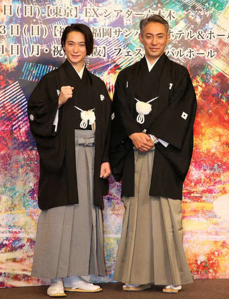 六本木歌舞伎製作発表会見に出席した戸塚祥太（左）と市川海老蔵（撮影・森沢裕）