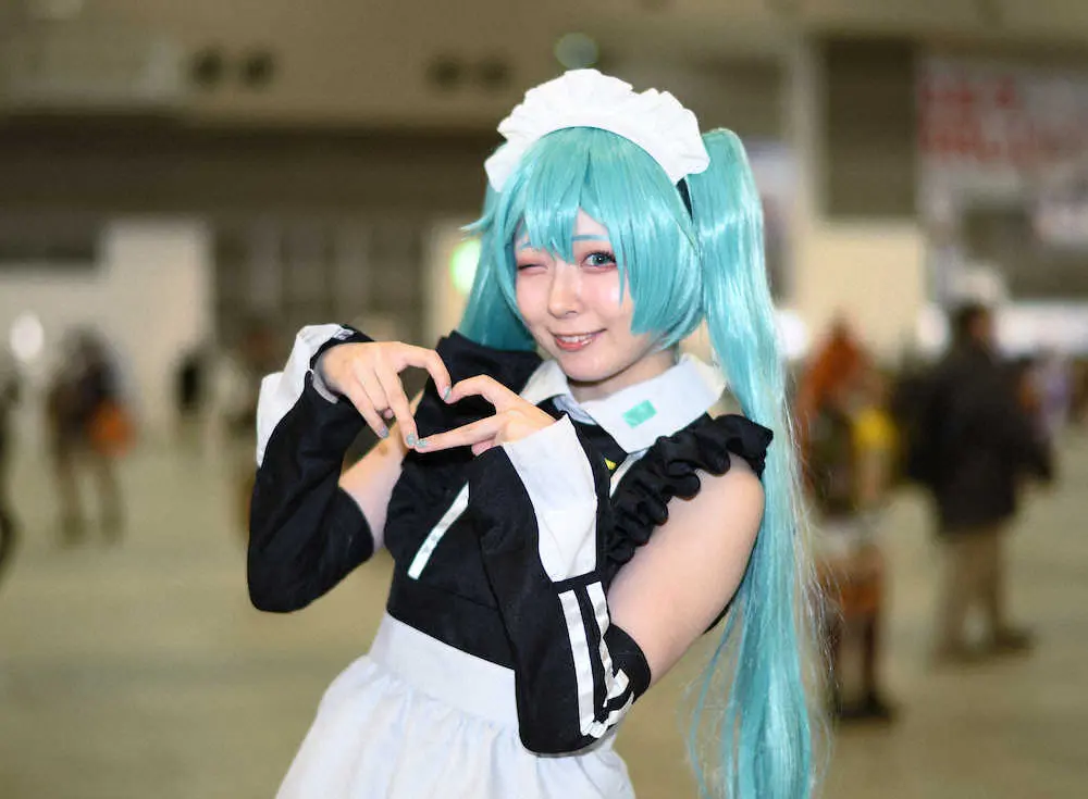 初音ミクのコスプレで人気を集めた兎月きぐさん（撮影・岸　良祐）