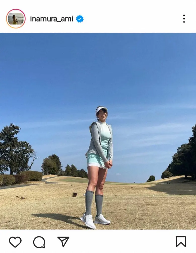 稲村亜美　超ミニスカのゴルフウエア姿披露に「足、長っ」「スタイル良き」「強烈にかわいいな」の声