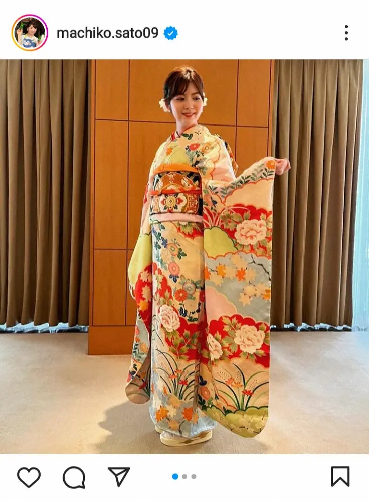 日テレ佐藤真知子アナ　友人の結婚式での振り袖姿披露「華やかで素敵です　着物美人」「べっぴんさん」の声