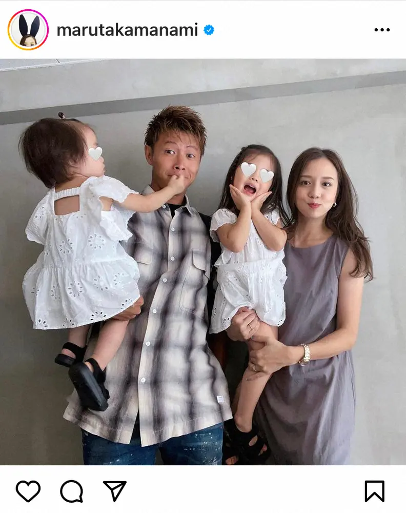 丸高愛実　夫・柿谷曜一朗＆2人娘たちとのほのぼの家族写真公開「理想の家族です」「かきソックリ」