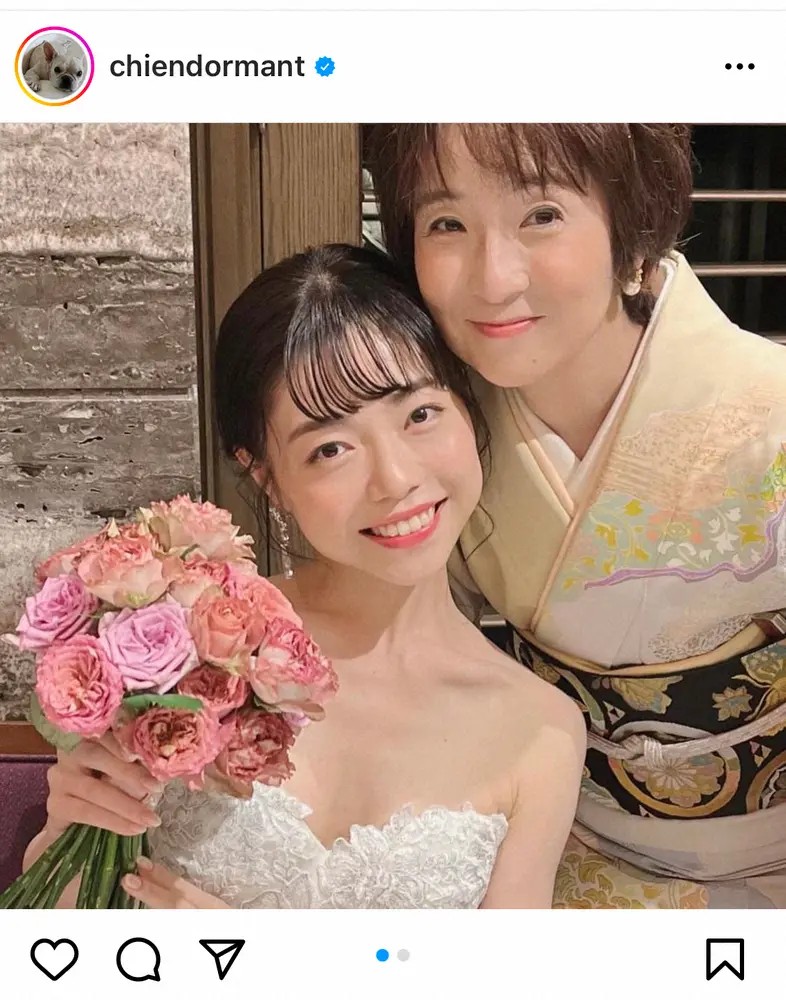 藤田朋子　「渡鬼」長女・大谷玲凪の結婚式へ　2ショットとともに「娘がウエディングドレスを着ました」