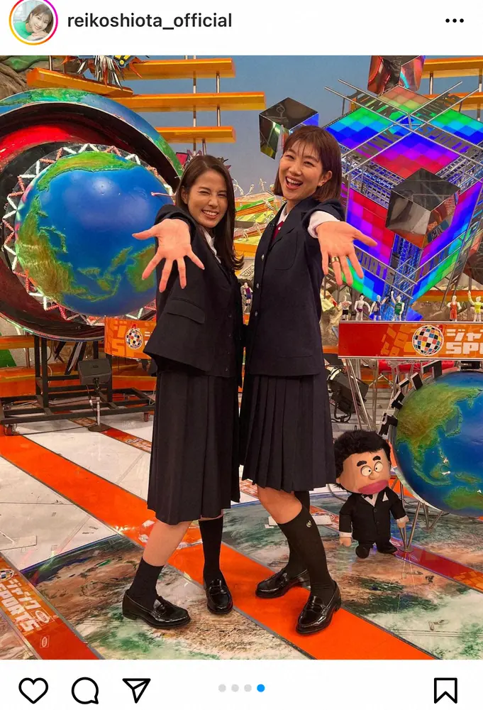 潮田玲子　フジ・永島優美アナとの制服ショット披露に反響「JKにまだ戻れる」「永久保存します」