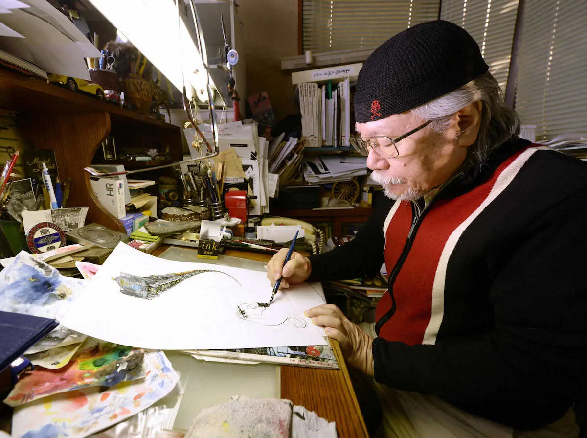 2016年12月、仕事場で作品を描く松本零士さん