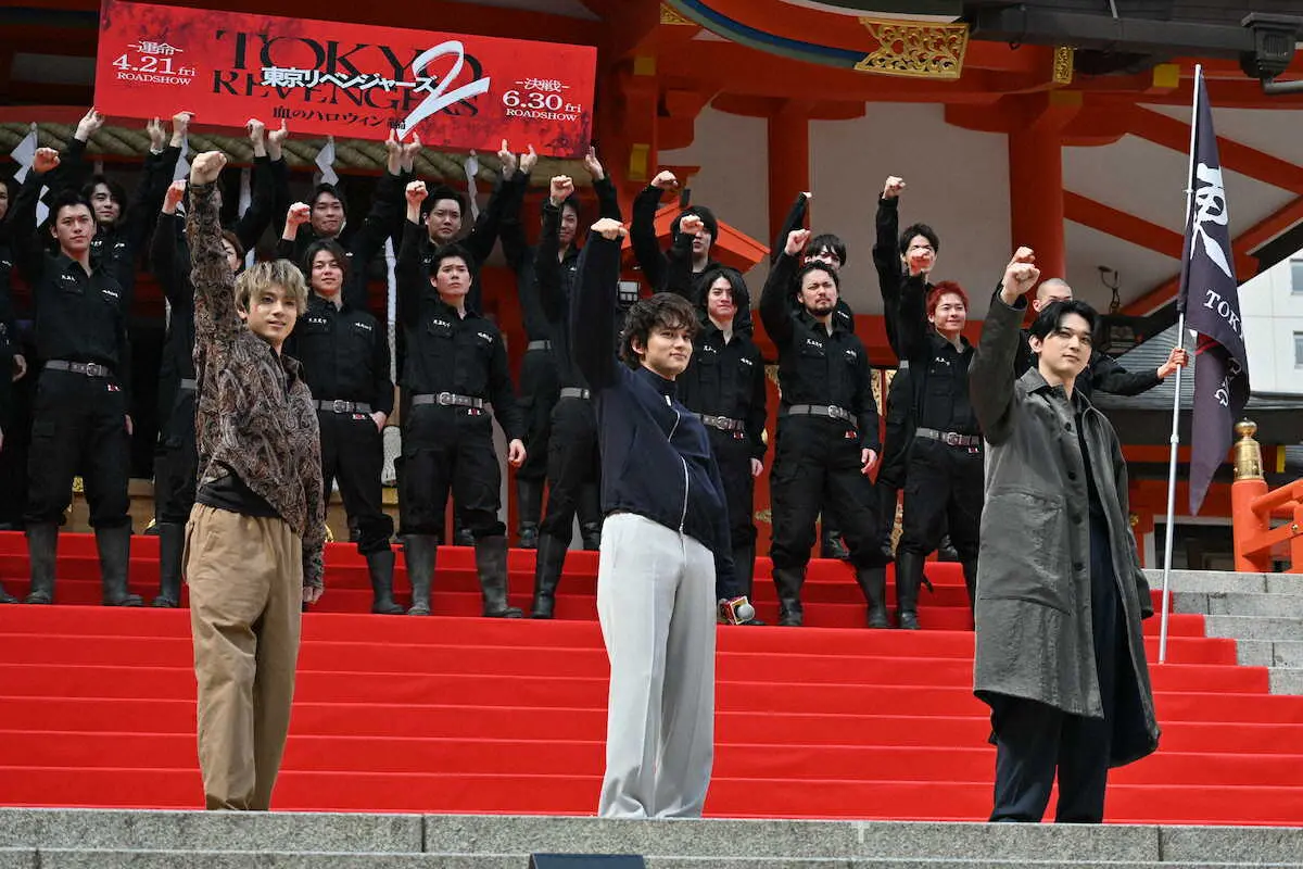 映画「東京リベンジャーズ2」決起集会イベントに出席した（左から）山田裕貴、北村匠海、吉沢亮（撮影・糸賀日向子）