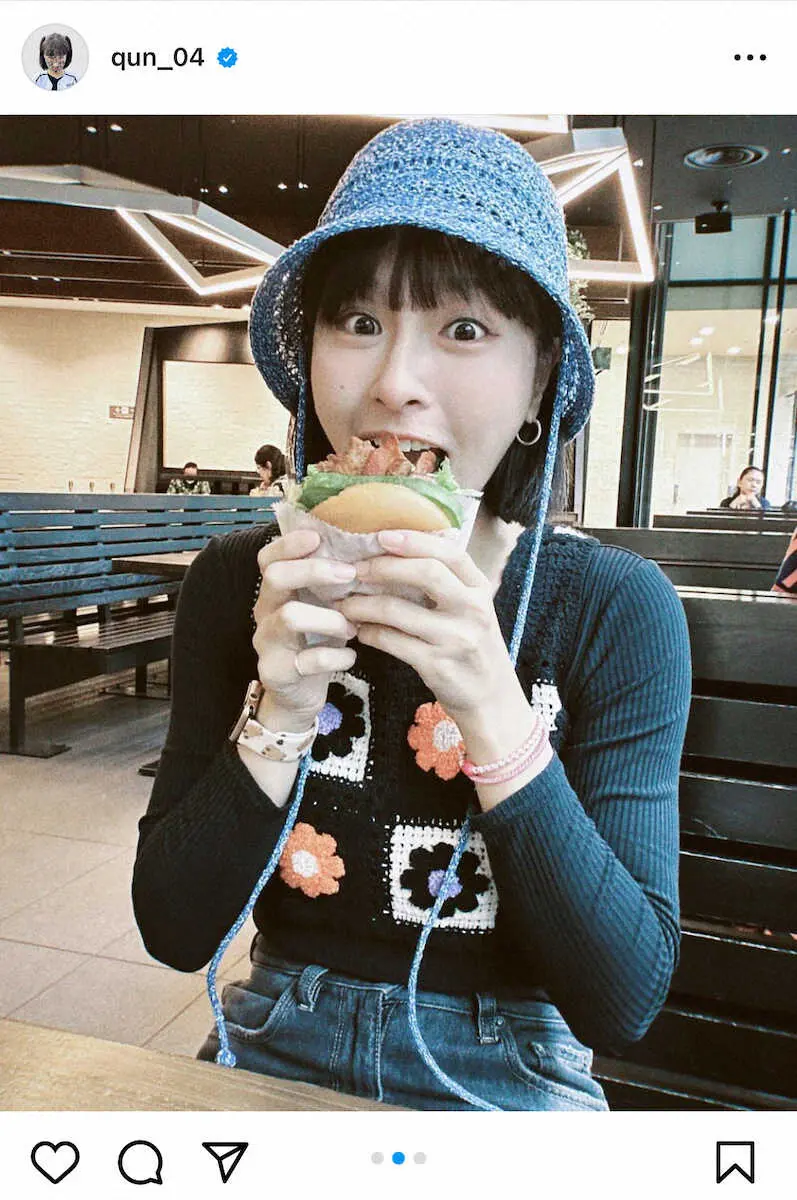 フォロワー94万人以上の大人気台湾チア　ハンバーガーを頬張るショット投稿！「食べる姿も可愛い」の声
